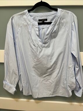 Evan Picone Sky Blue Split-Neck Raglan Blouse